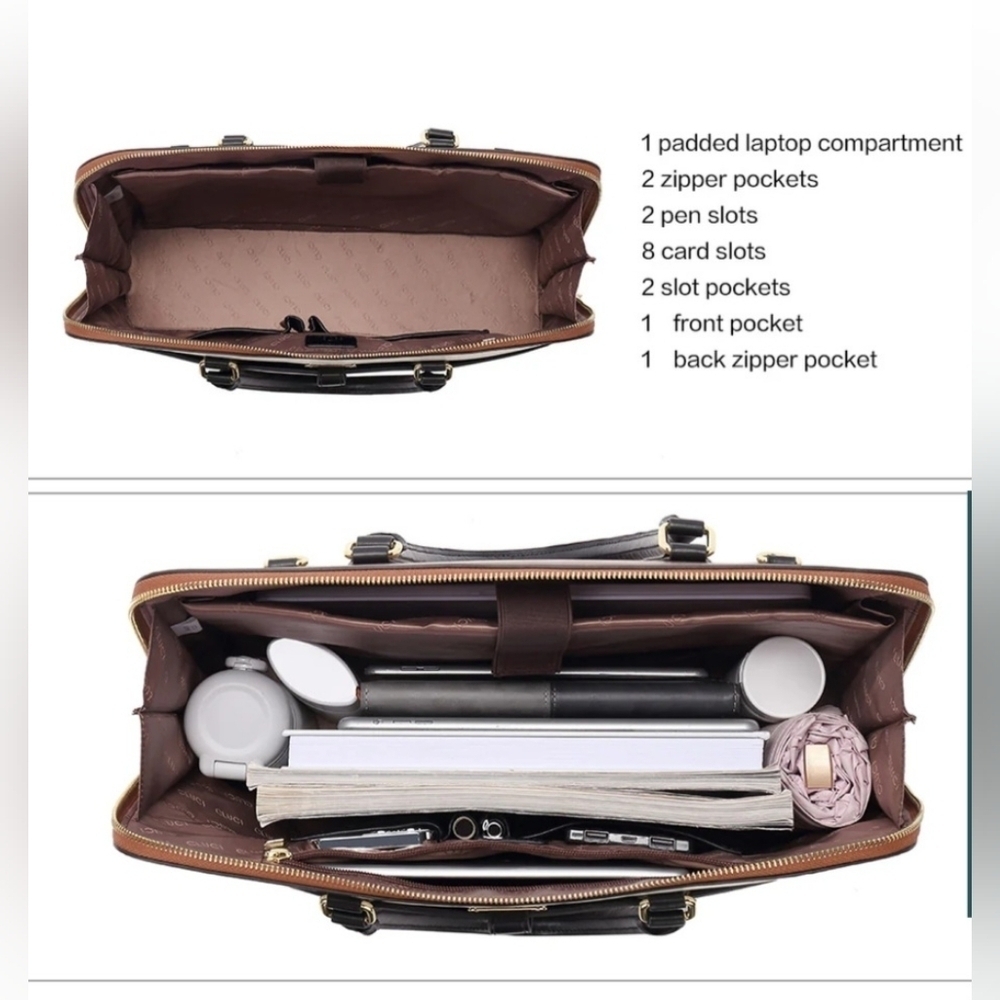 CLUCI Leather Briefcase for Women 15.6 Inch Laptop Business Vintage Slim Ladies - Picture 5 of 11